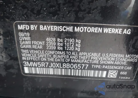 2020 BMW 330I xDrive из США, поврежденный, VIN 3MW5R7J0XL8B06577